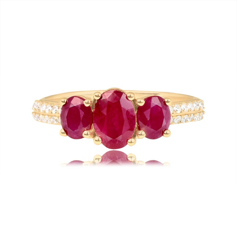 1.71ct Three-Stone Ruby on 18k Yellow Gold Adiela Ring