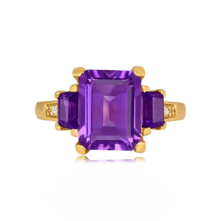 3.44ct Three-Stone Amethyst and 18k Yellow Gold Zima Ring