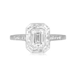 0.80 carat center emerald cut diamond with diamond baguette halo Tillson Ring 15955