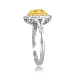1.12ct radiant cut yellow diamond double halo platinum and gold Madera Ring 16203 TSV