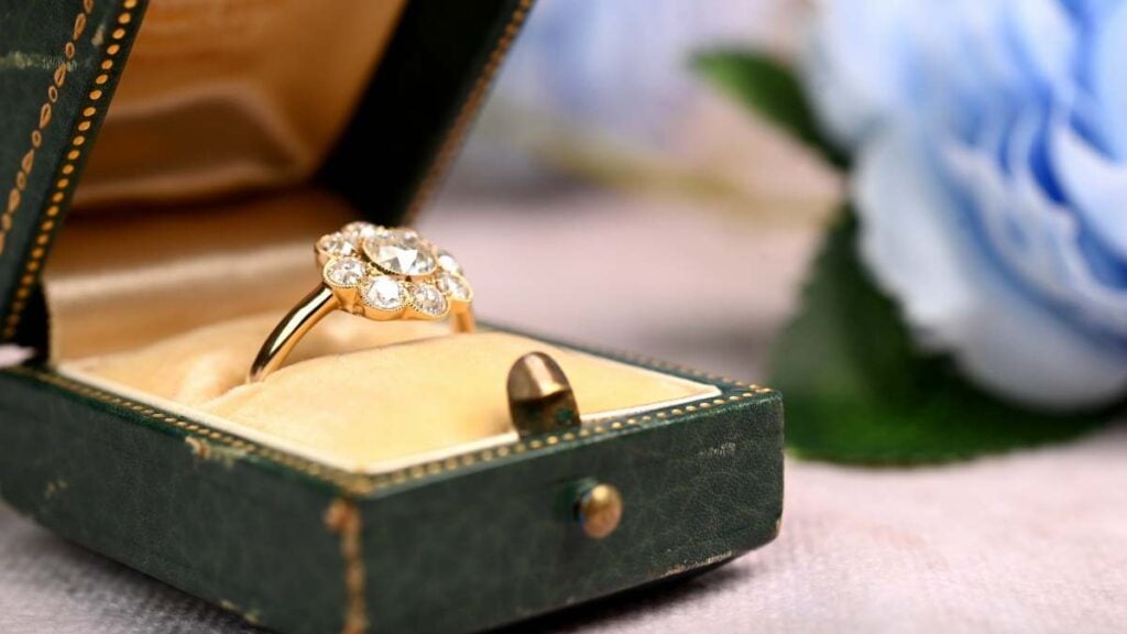 24K Yellow Gold Diamond Engagement Ring in Box