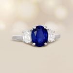 Three Stone Platinum 2.88 carat center Sapphire and Diamond Garita Ring SEV103