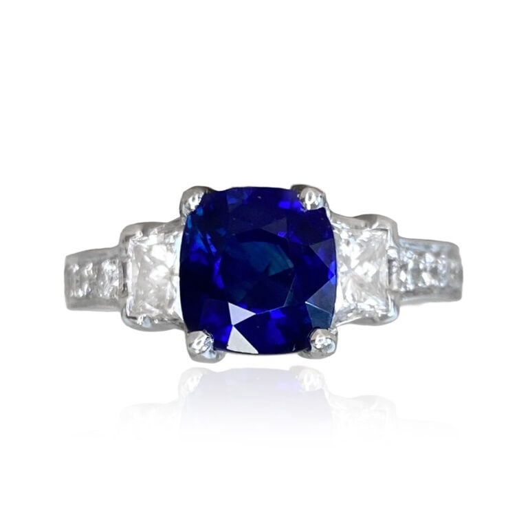 Three Stone 2.37ct Sapphire and Diamond Egnar Ring