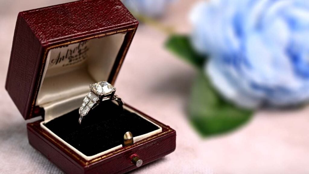 Vintage Platinum Engagement Ring in Antique Box
