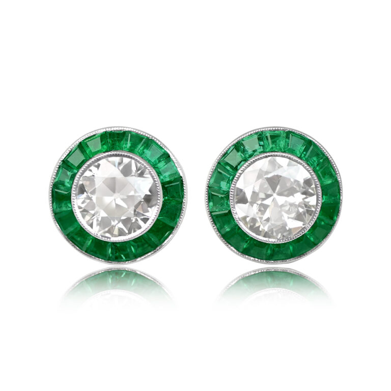 2.06ct Diamond Stud and Emerald Halo Talinka Earrings