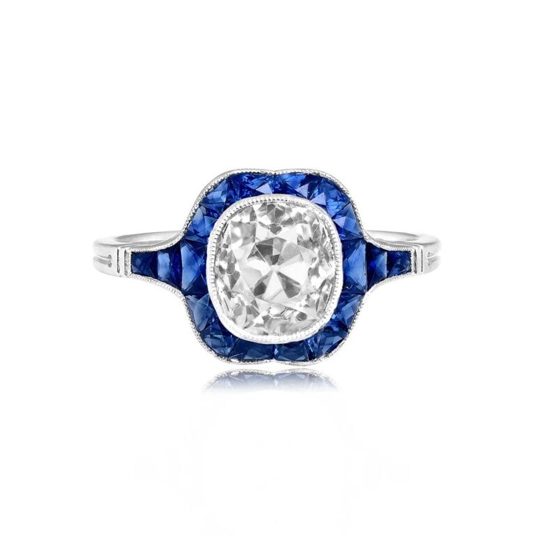 1.80ct Cushion-Cut Diamond and Sapphire Engagement Delkena Ring