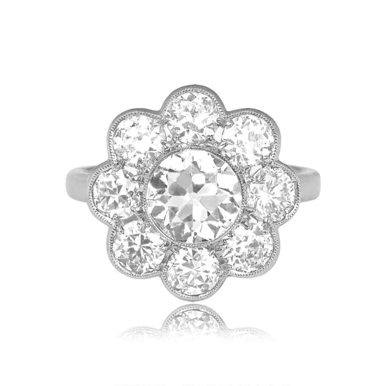 GIA-Certified 1.57ct Old European Cut Diamond Floral Cluster Balta Ring