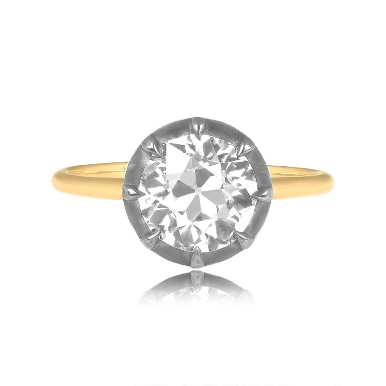2.10ct GIA Diamond and Blackened Platinum on 18k Yellow Gold Solitaire Kayes Ring