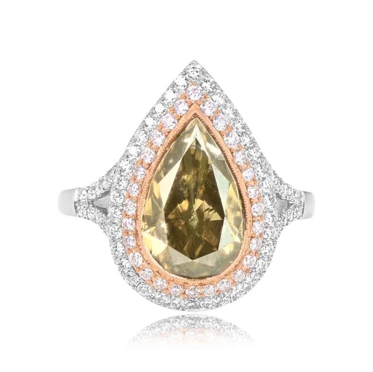 2.83ct GIA Certified Pear-Shaped Chameleon Diamond Lenina Ring
