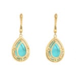 Back View Prong-Set Turquoise Center with Pave-Set Diamond Halo Earrings 15581
