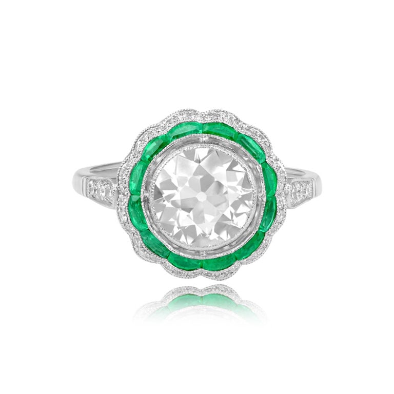 1.69ct Diamond and Emerald on Platinum Gabon Ring