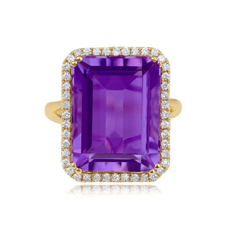 11.25ct Emerald-Cut Amethyst With Diamond Halo Argada Ring