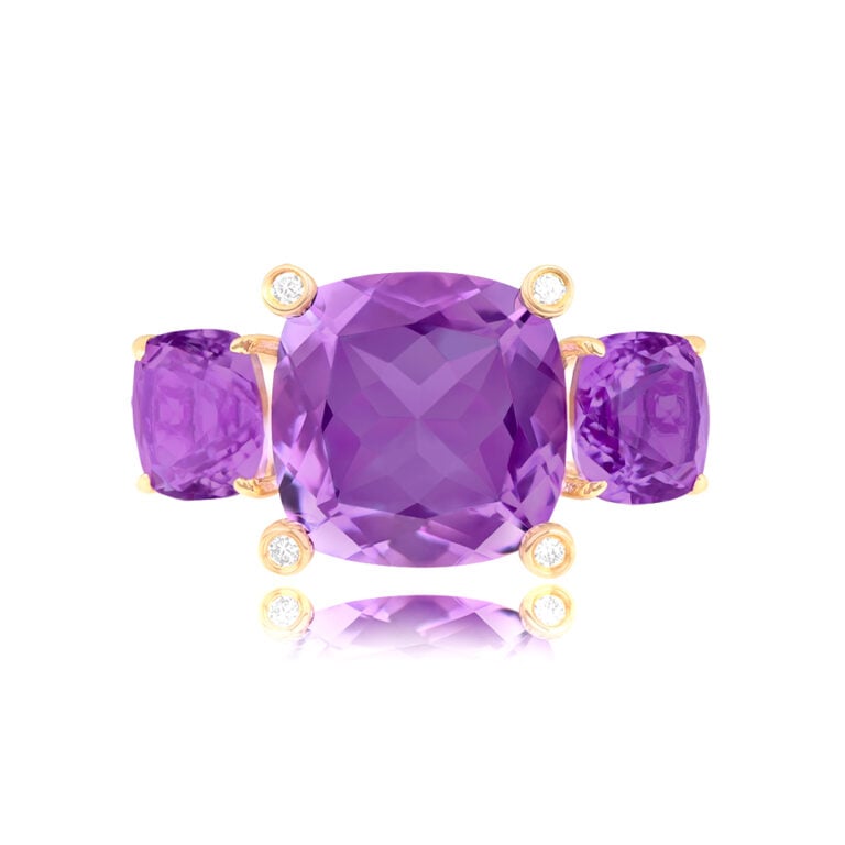 7.87ct Three-Stone Amethyst Gemstone Lozova Ring