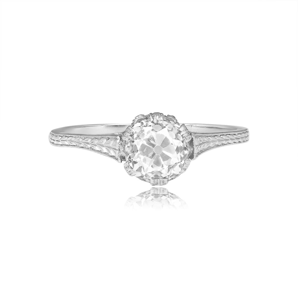 Stacked from 38 images. Method=C (S=1) Antique 0.89ct Old European Cut Diamond on Platinum Engagement Zliten Ring, Circa 1925 15652