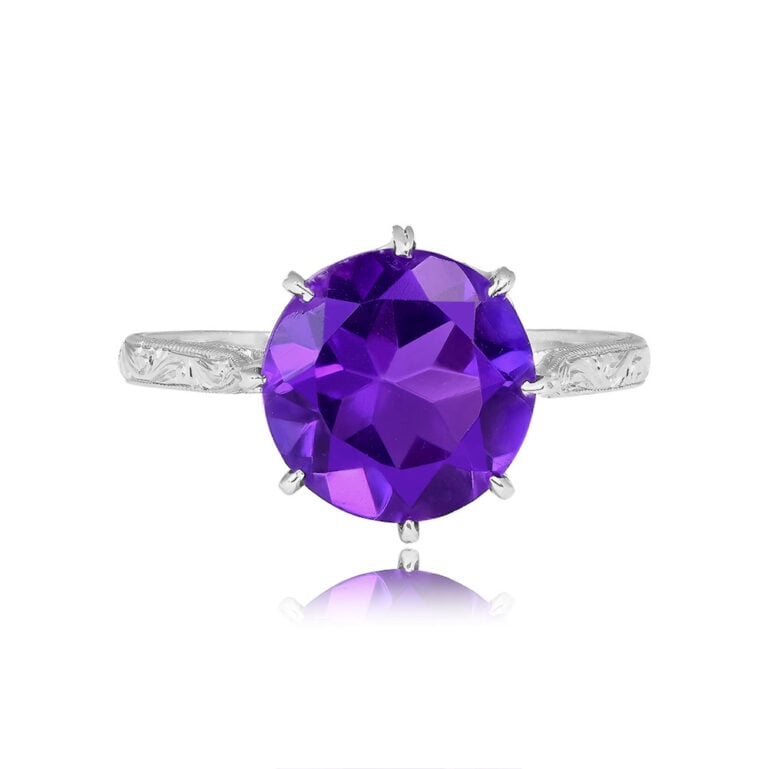 Antique 3.23ct Round-Cut Amethyst on Platinum Sidney Ring, Circa 1930