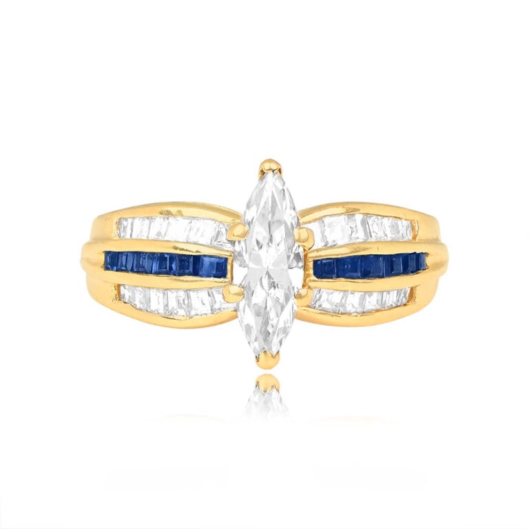Black Star & Frost Approx. 0.65ct Marquis-Cut Diamond and Sapphire Ring