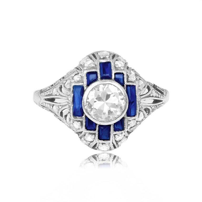 Antique Diamond and Sapphire Accent Pana Ring. Circa 1920