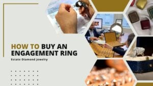 mixed pictures of engagement rings and jeweler in showroom