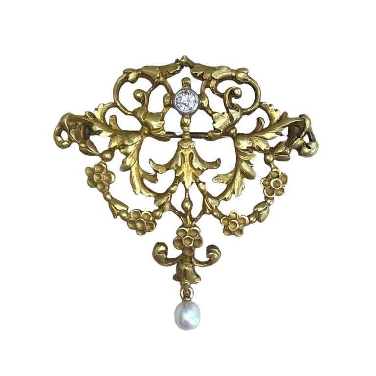Antique Art Nouveau Floral Brooch. Circa 1900