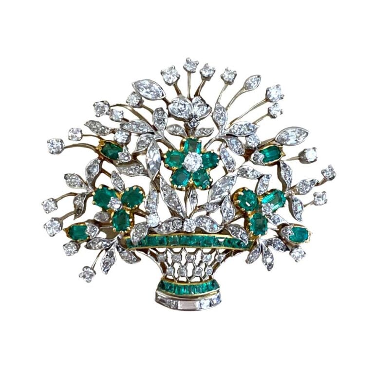 Antique Garland Diamond and Emerald Brooch. Circa 1900