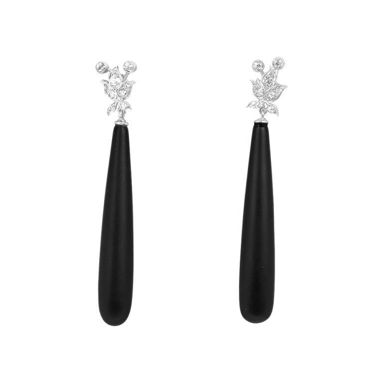 Antique 0.50ct Diamond and Onyx Dangling Berriane Earrings, Circa 1910