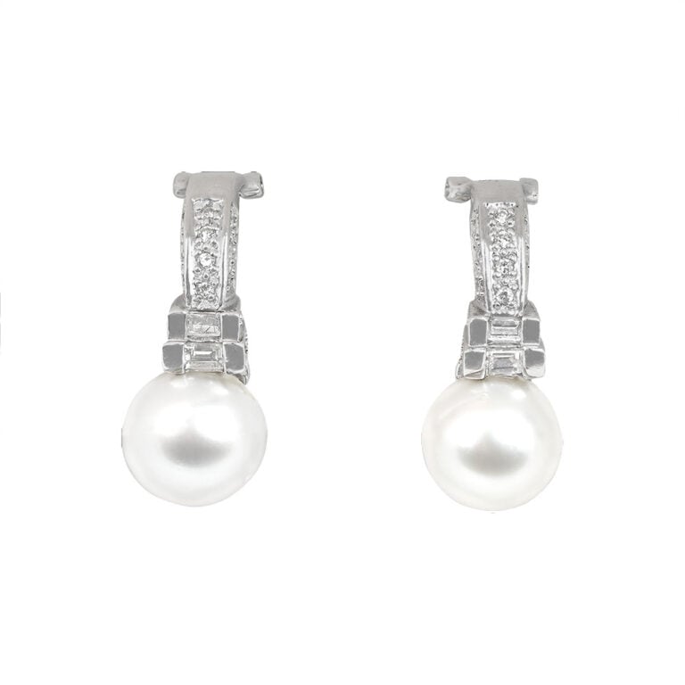 Couture Pearl and Diamond on 18k White Gold Carmine Earrings
