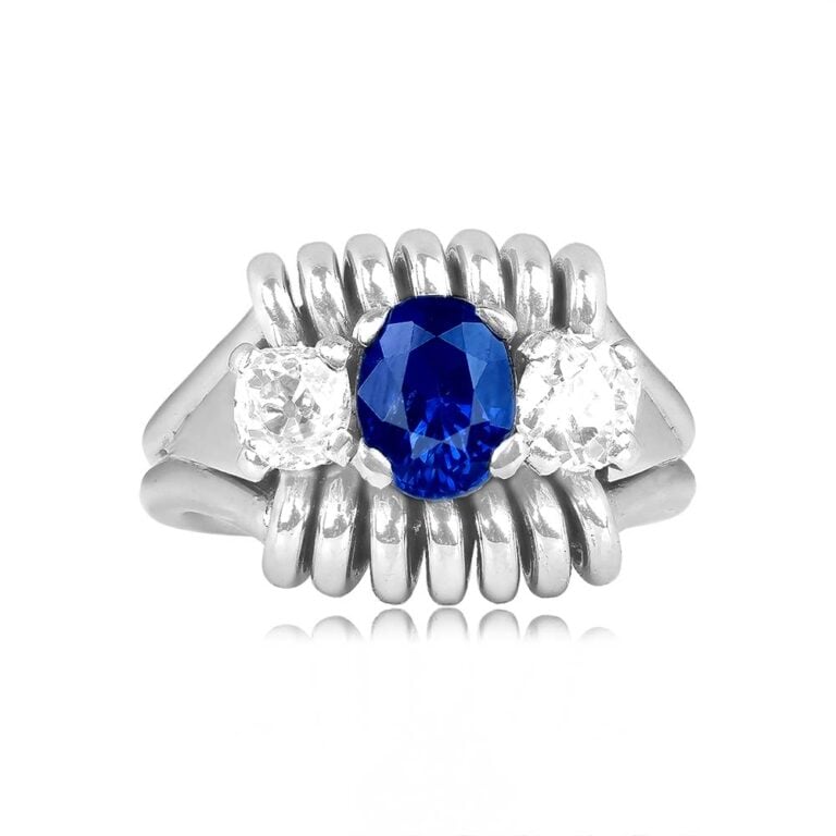 Retro 1.28ct Sapphire and Diamond White Gold Midvale Ring