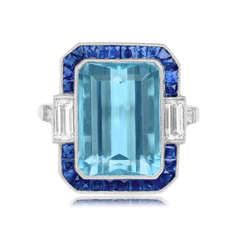 7.64ct Aquamarine and Sapphire Halo Carmi Ring