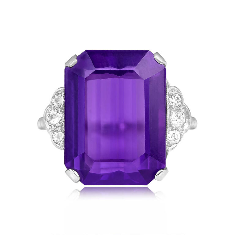 9.27ct Emerald-Cut Amethyst and Diamond on 18k White Gold Corvallis Ring