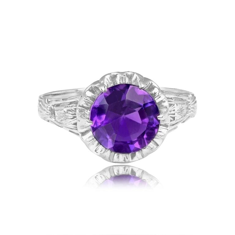 Antique 1.99ct Round-Cut Amethyst on Platinum Tourine Ring, Circa 1925