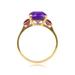 Side View Prong-Set Amethyst Center Flanked by Rubies on Gold 15680