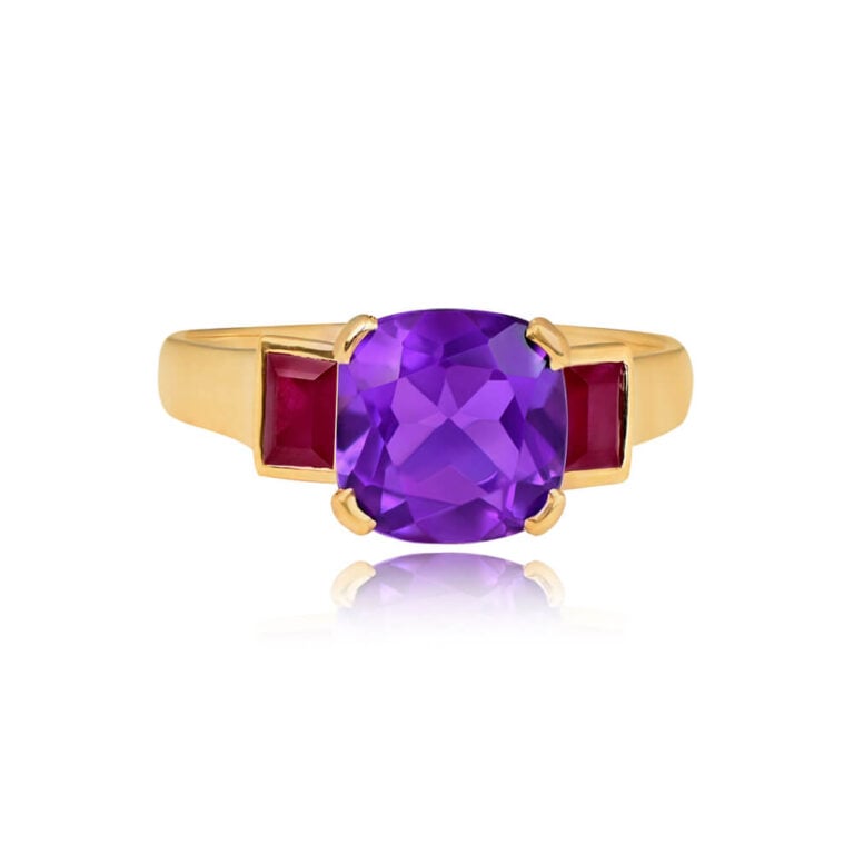 1.89ct Cushion-Cut Amethyst and Ruby Linwood Ring