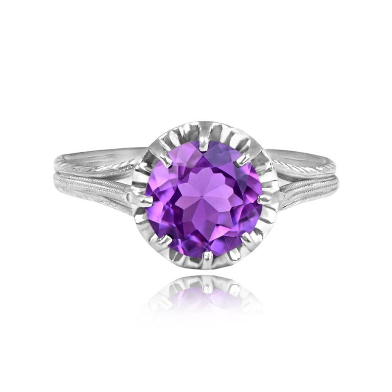 Art Deco 1.74ct Round-Cut Amethyst Gemstone Adrar Ring, Circa 1925