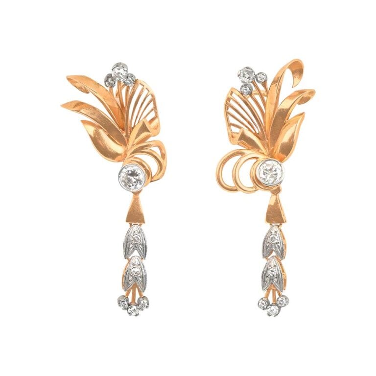 Vintage Diamond and 18k White on Yellow Gold Palana Earrings, Circa 1940