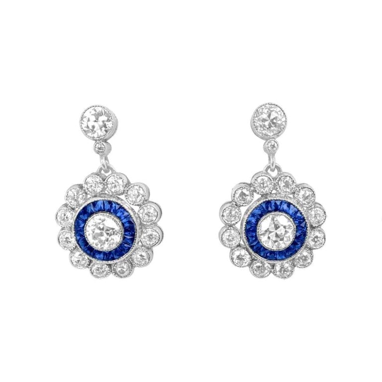 Vintage Floral Diamond and Sapphire Roxton Earrings