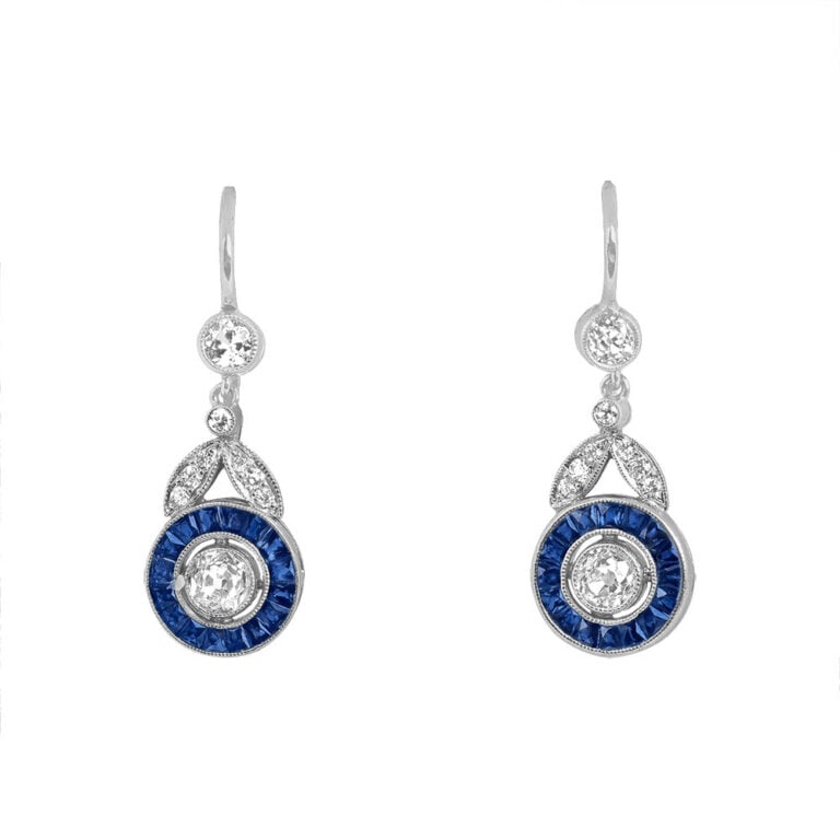 Diamond and Sapphire Halo Wayne Earrings