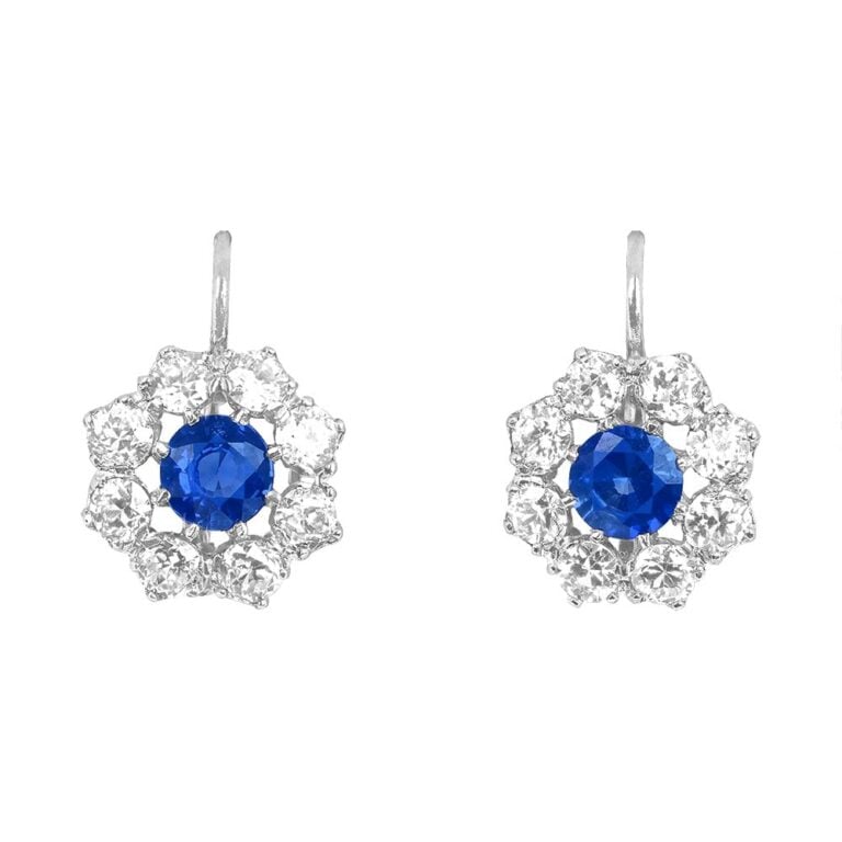 Sapphire and Diamond Cluster Meda Earrings