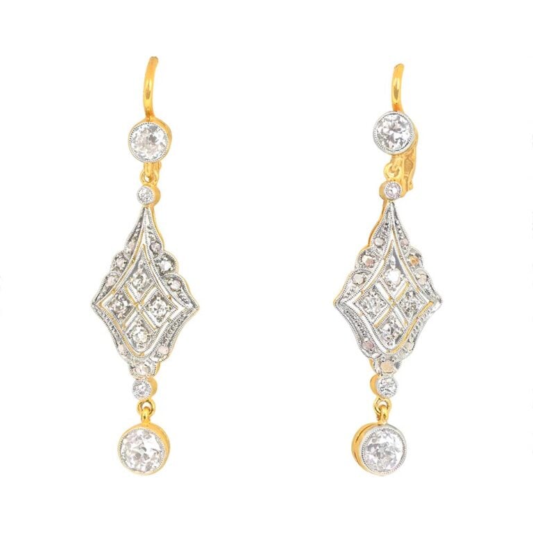 Antique 1.50ct Diamond and Platinum on Gold Tifton Earrings