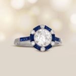 1.06ct Diamond with Sapphire and Diamond Halo Roland Ring 14260 Artistic photo