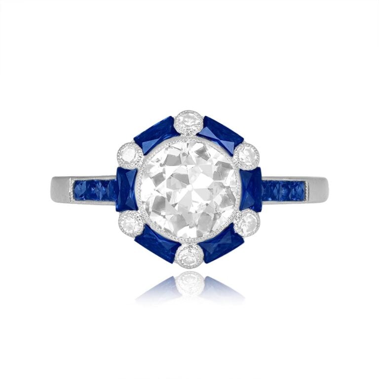 1.06ct Diamond with Sapphire and Diamond Halo Roland Ring