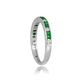 Platinum 2x1 Emerald and Diamond Half Eternity Bell Grove Band 2.60mm 14474