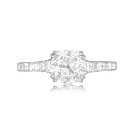 antique cushion-cut diamond with baguette and round diamond platinum Milo ring 15247