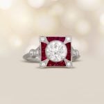 1.23ct GIA Old European Diamond with Square Ruby Halo Avilla Ring 15338 artistic photo