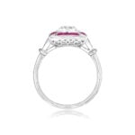center diamond with ruby and diamond square halo with decorated shoulders 15338