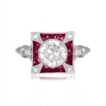 1.23ct Old European Cut Diamond with Diamond and Ruby Halo Avilla Ring 15338
