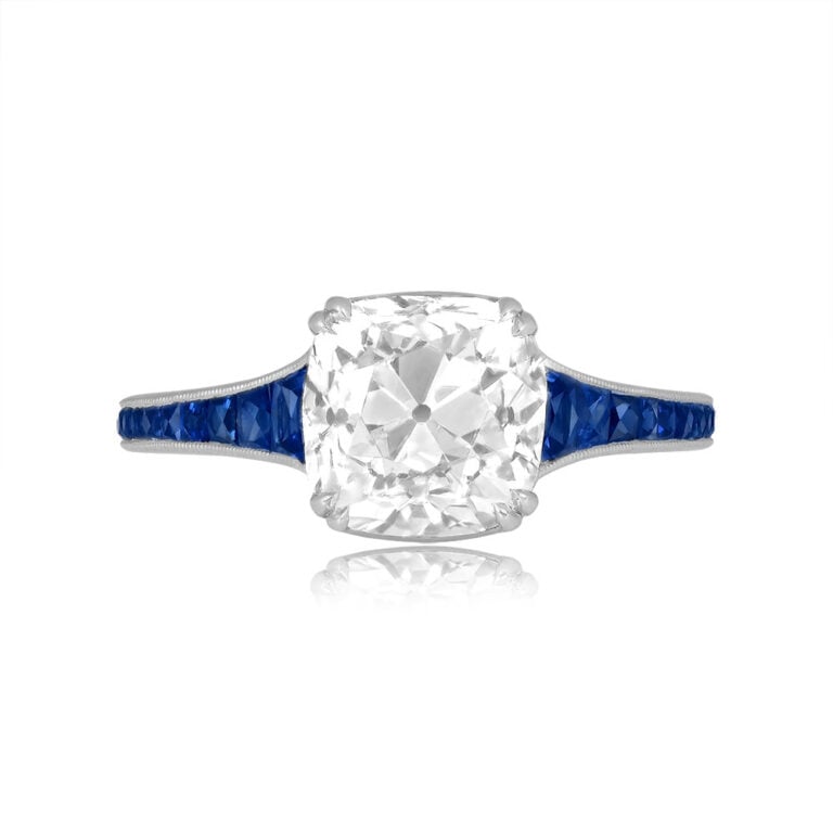 2.60ct Antique Cushion Diamond with Sapphire Maynard Ring