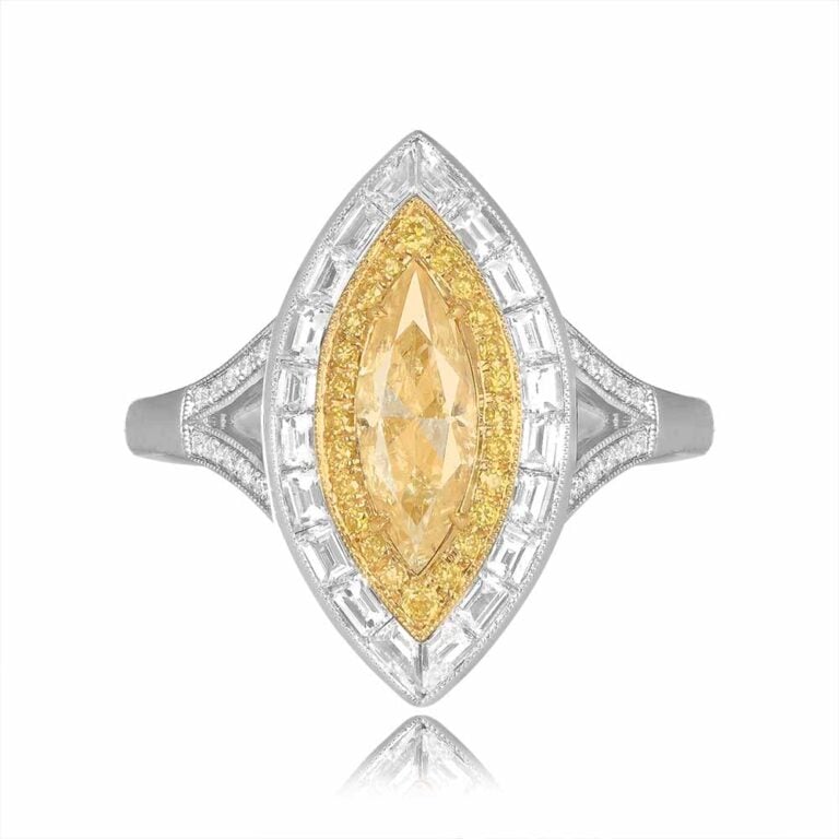 Fancy Light Yellow 0.74ct Marquise Diamond Bangor Ring
