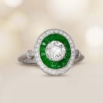 0.60ct Diamond and Double Diamond and emerald Halo Platinum Bally Ring 15708