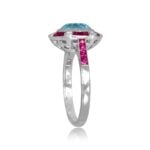 2.67ct Aquamarine with Ruby Halo and stationed diamond design Embden Ring 15732