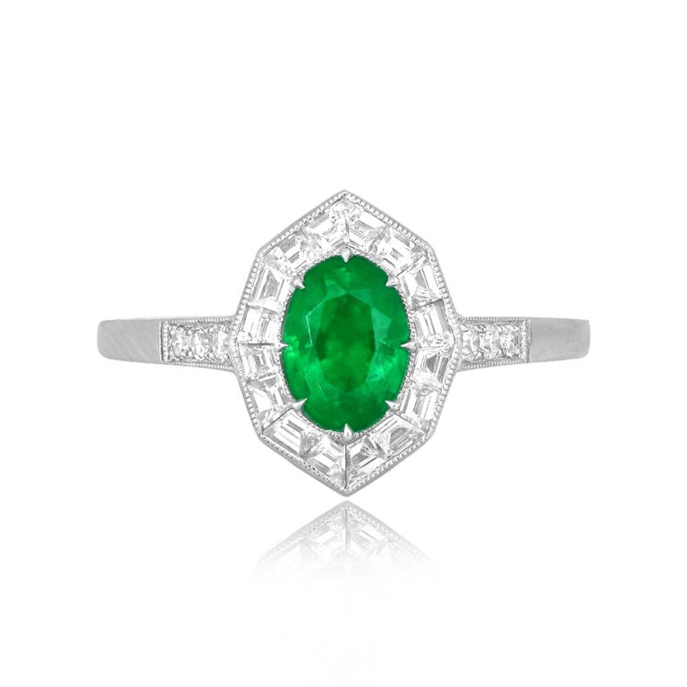 0.80ct Emerald and Diamond Halo Katonah Ring